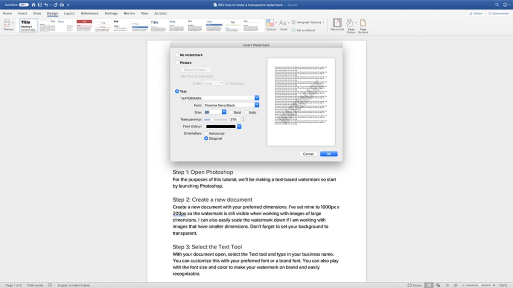 Specify how you want the watermark to appear