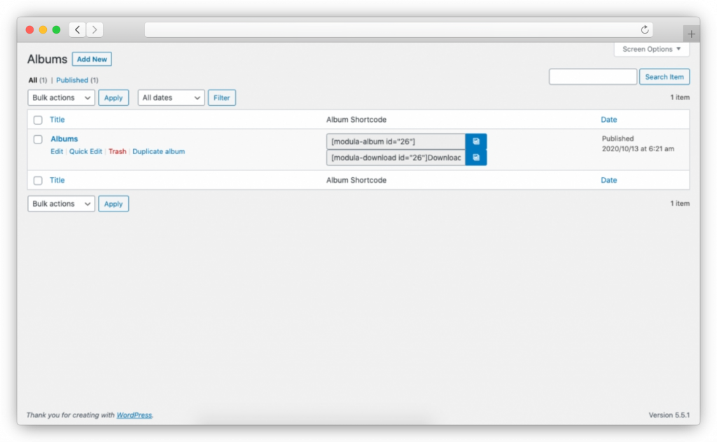 duplicate album option