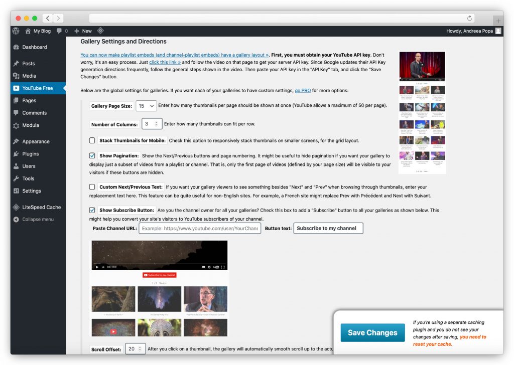 Embed plus for YouTube - Gallery Settings and Directions
