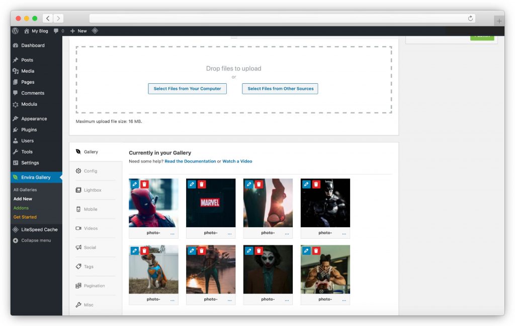 Upload images to your gallery - WP gallery plugin