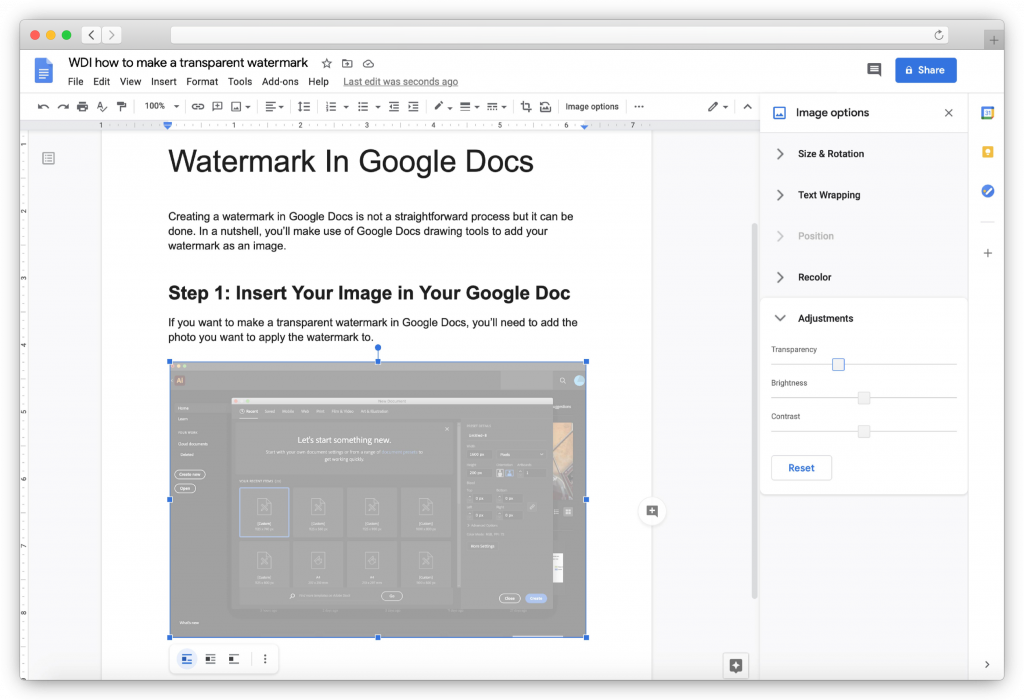 watermark in google docs