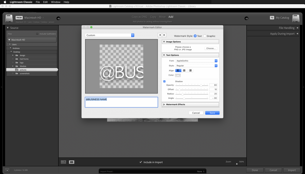 watermark in lightroom