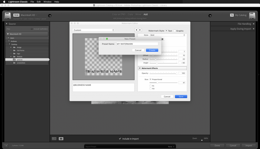 watermark in lightroom