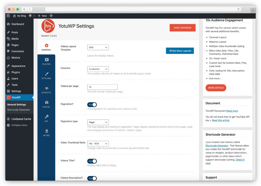 Video gallery by YotuWP backend