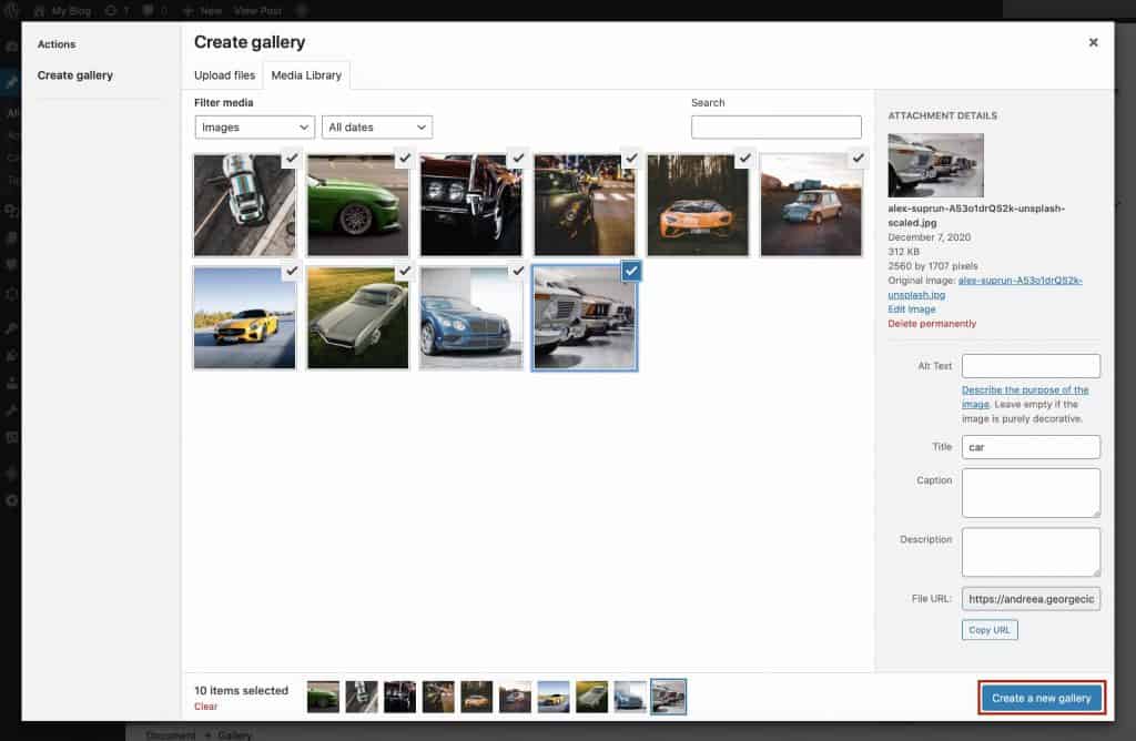 Create an image gallery in WordPress