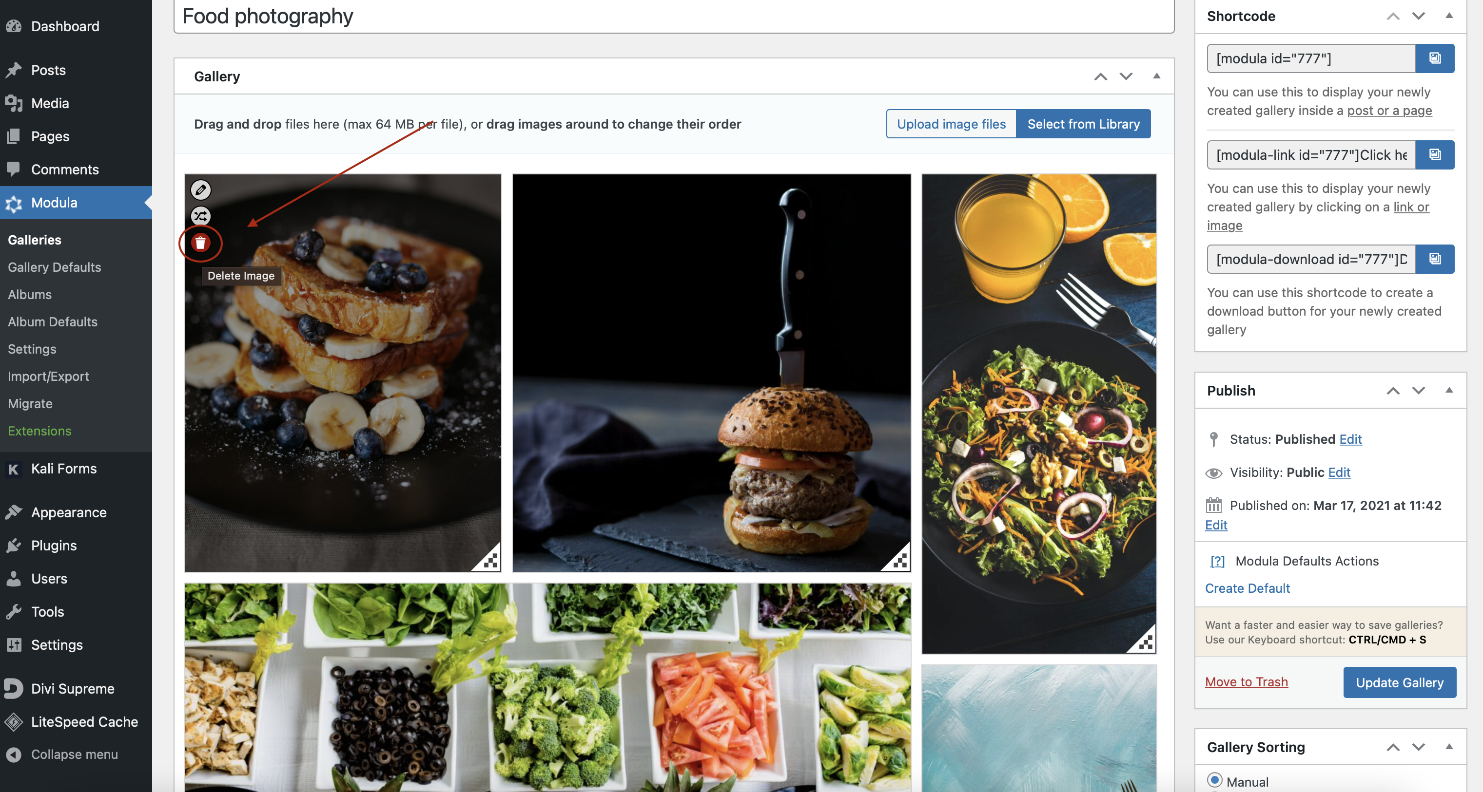 Delete images from WordPress gallery