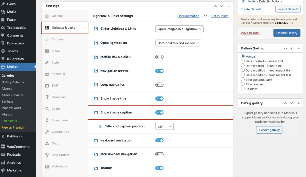 display image caption