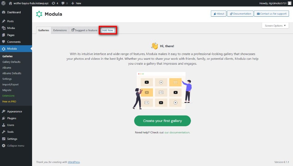 Click on add new gallery in Modula