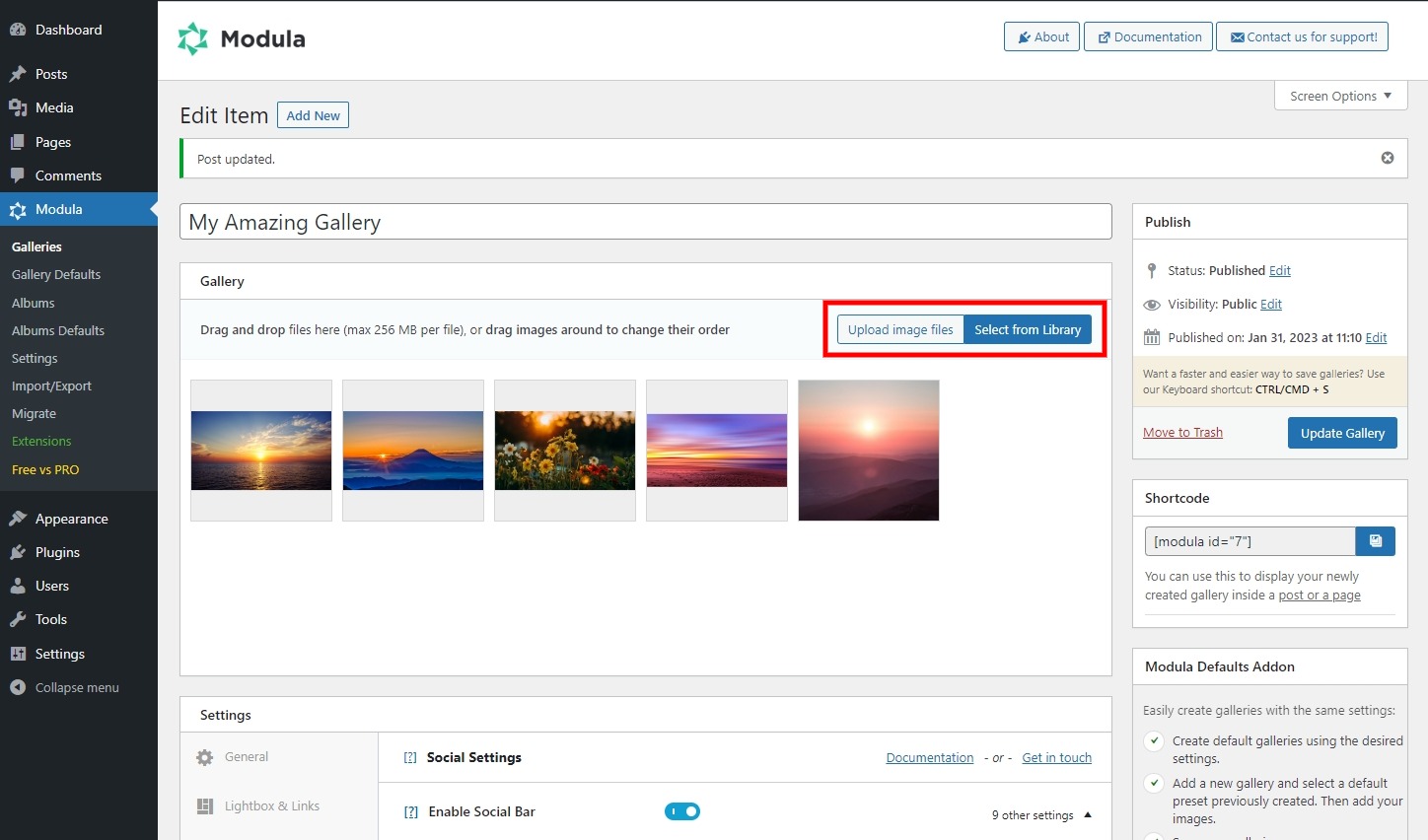 Upload or select images from library