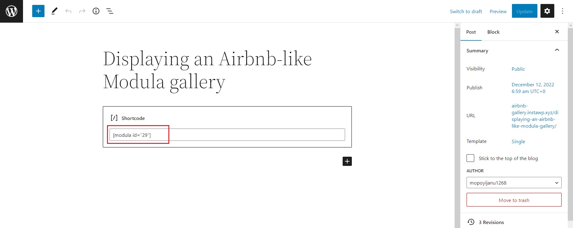 Displaying Modula gallery