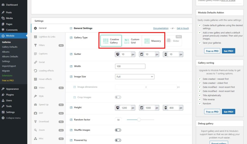 Choose a gallery type