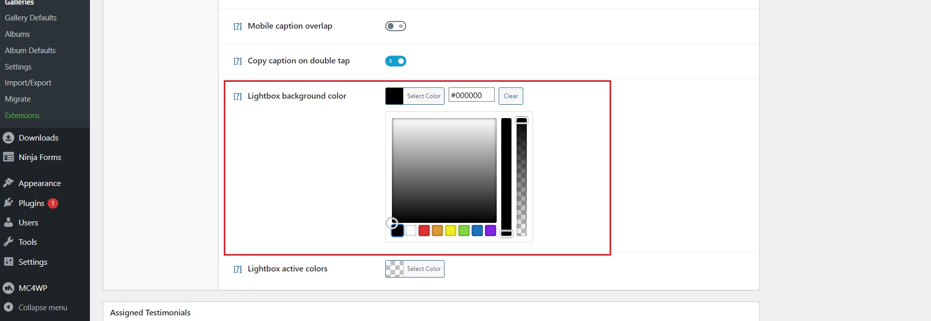 Lightbox background color