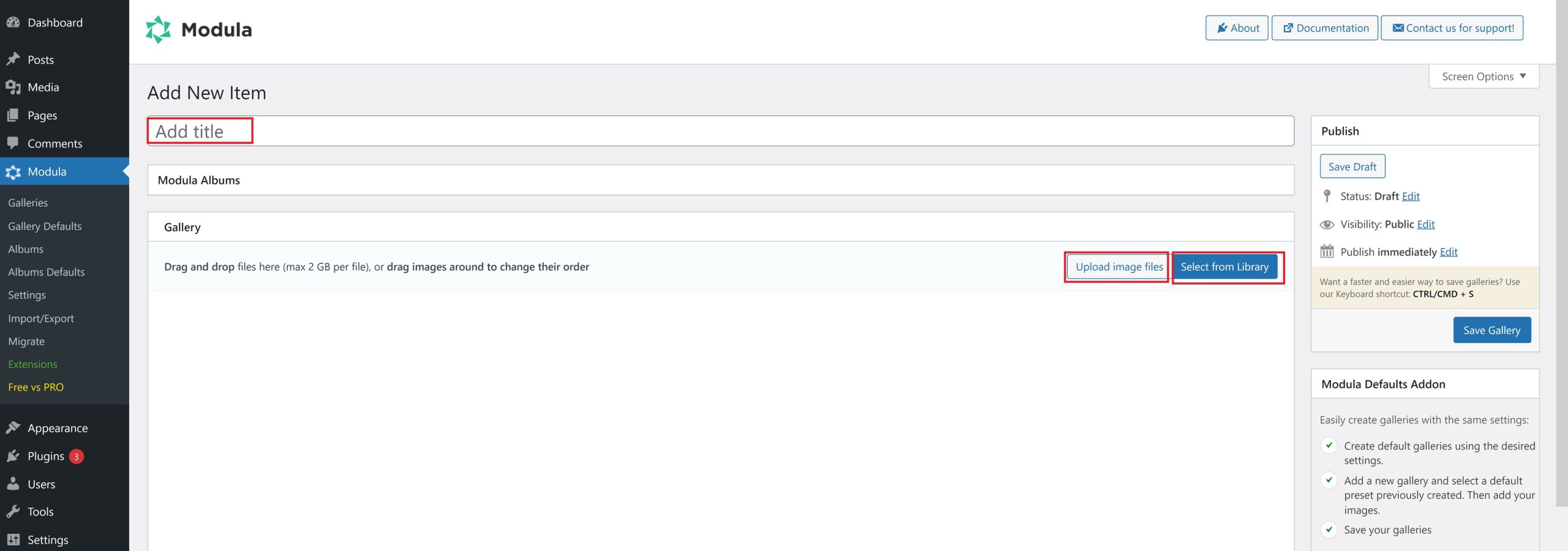 Addtitle and upload or select images