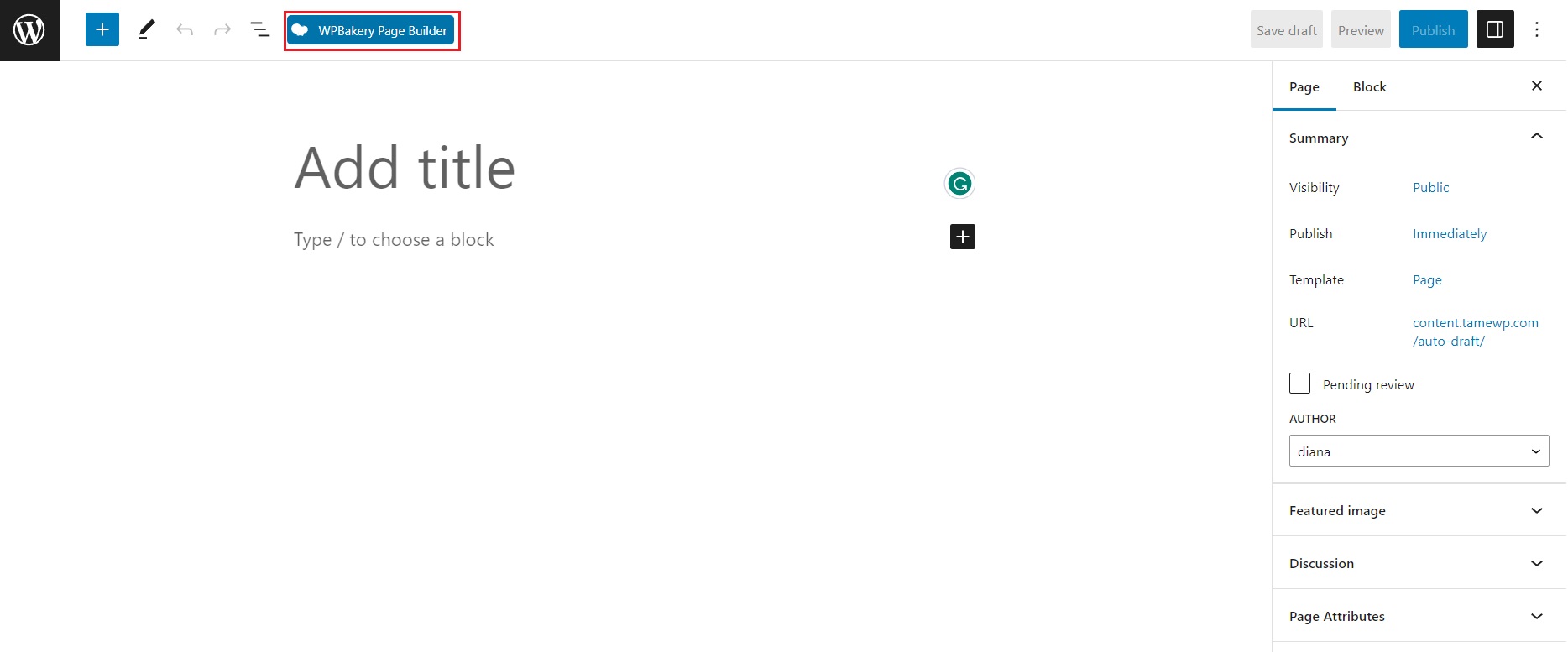 WPBakery Page Builder button location