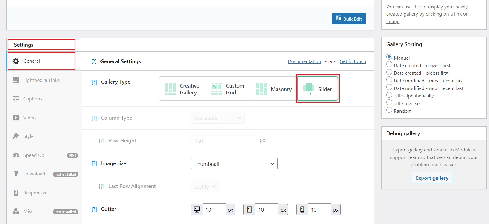 Select gallery Slider type