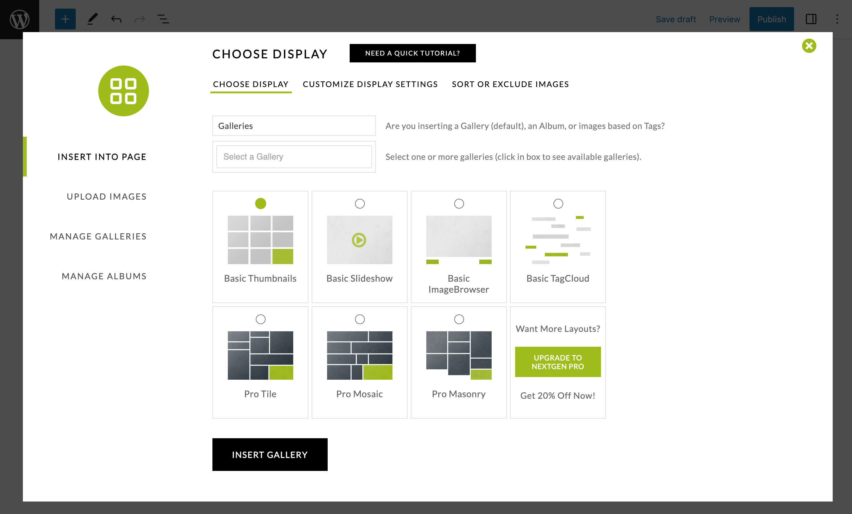 NextGEN gallery display options