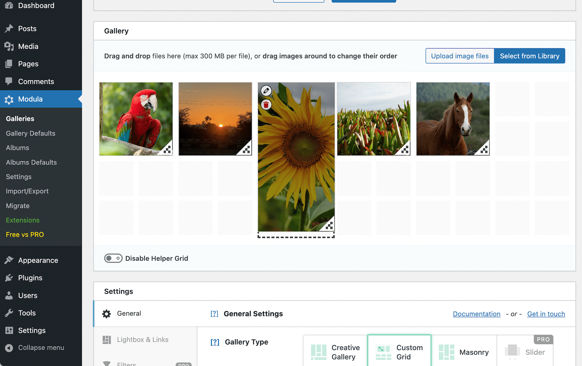 Modula custom grid gallery type