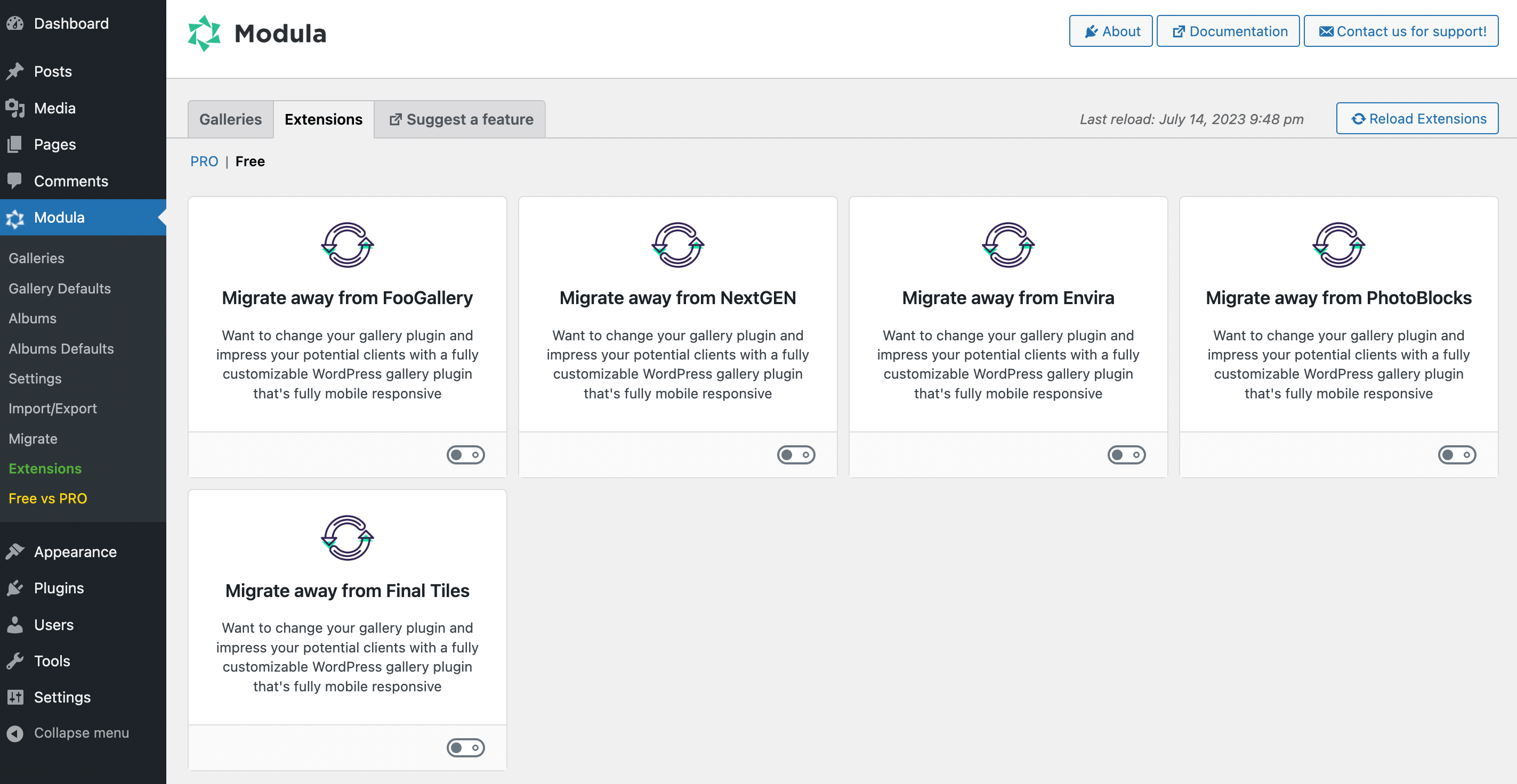Modula free extensions