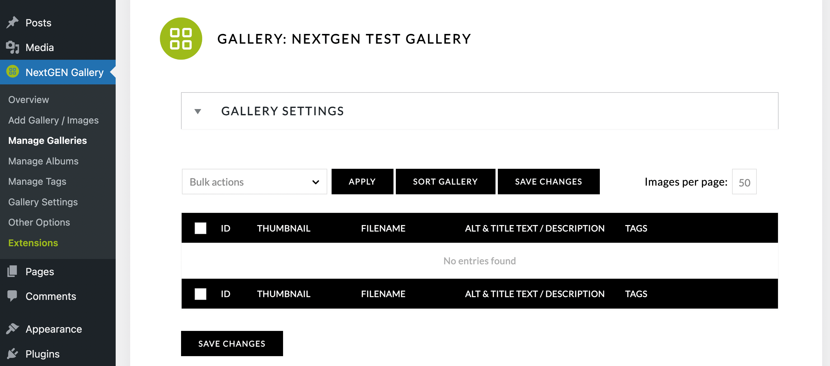 NextGEN gallery settings