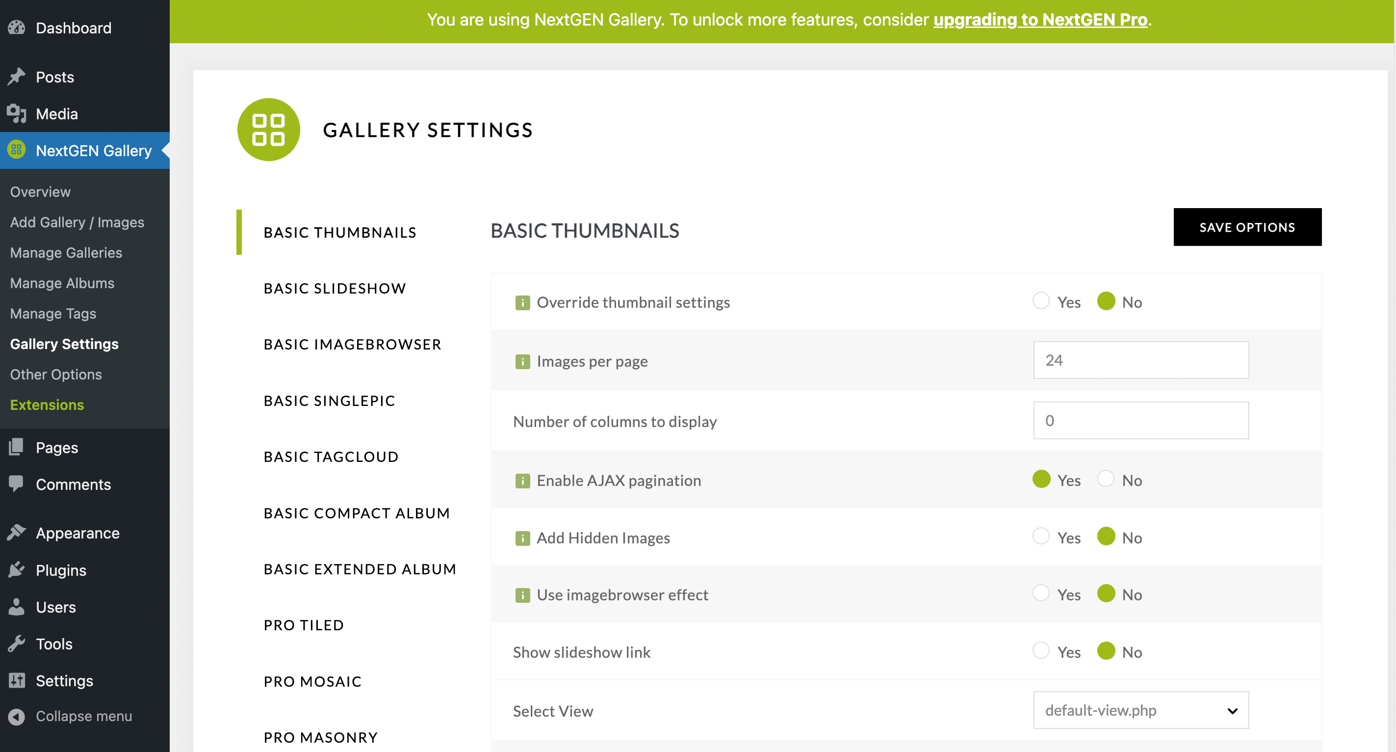 NextGEN gallery settings