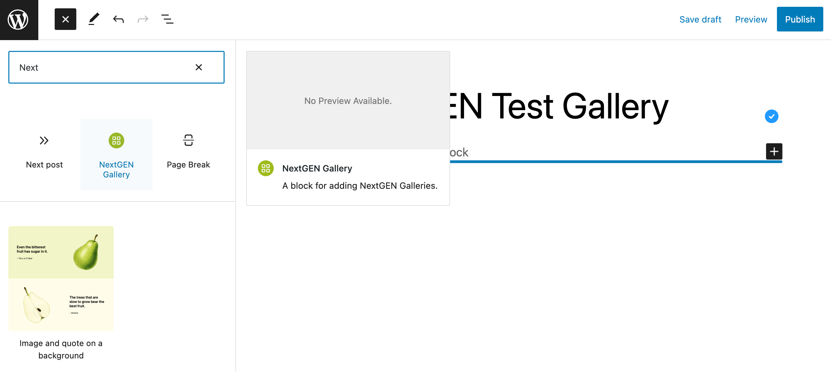 NextGEN select gallery for display