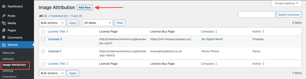 image attribution settings