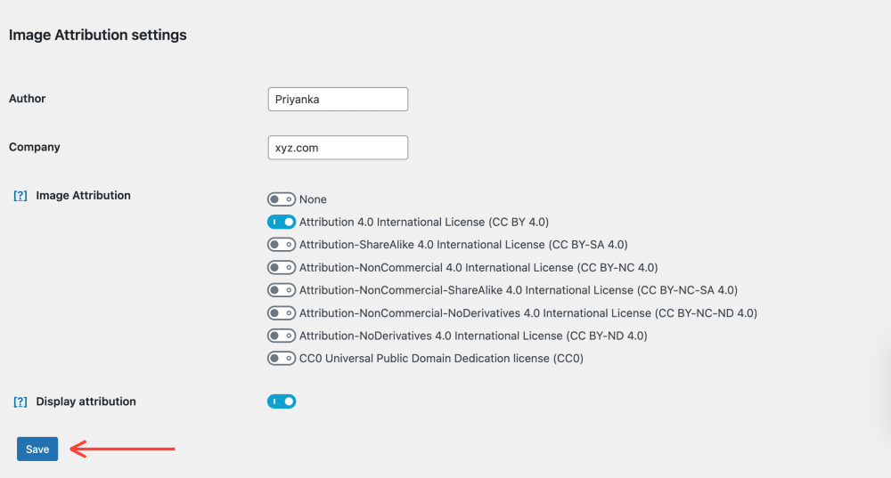 image attribution settings of modula lite