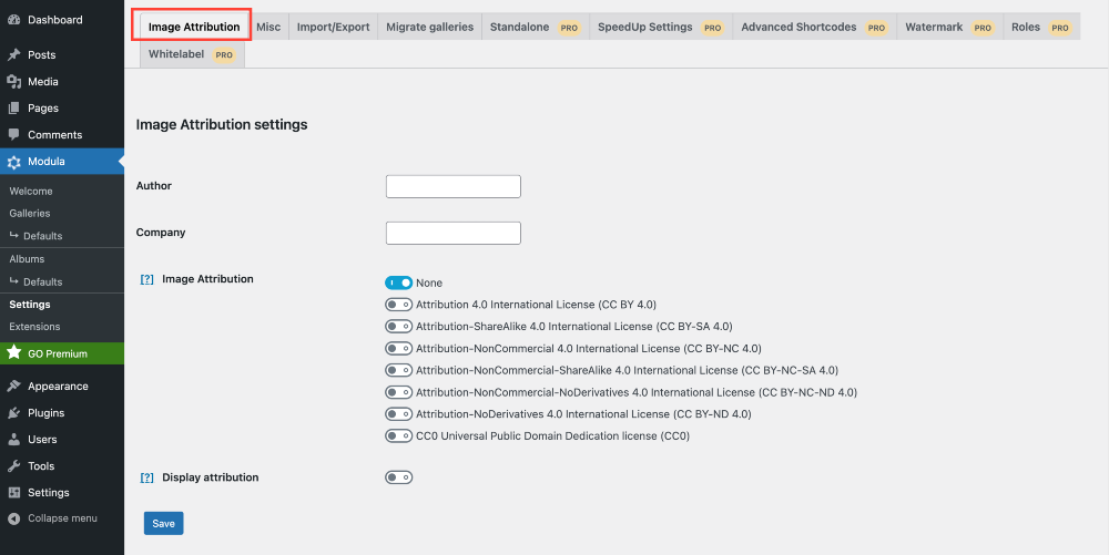 image attribution page of modula