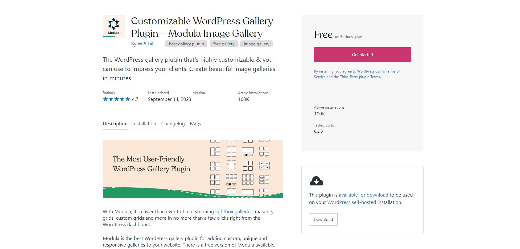 Modula WordPress plugin page